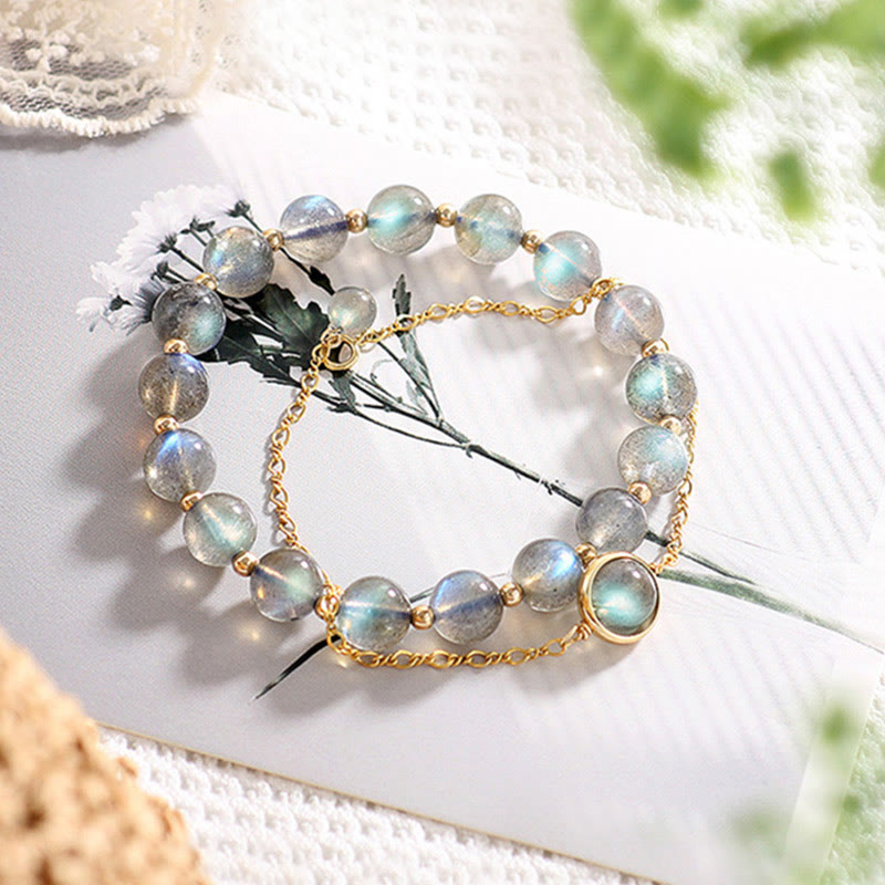 LAOTLON 14k Gold Plated Natural Moonstone Healing Love Bracelet