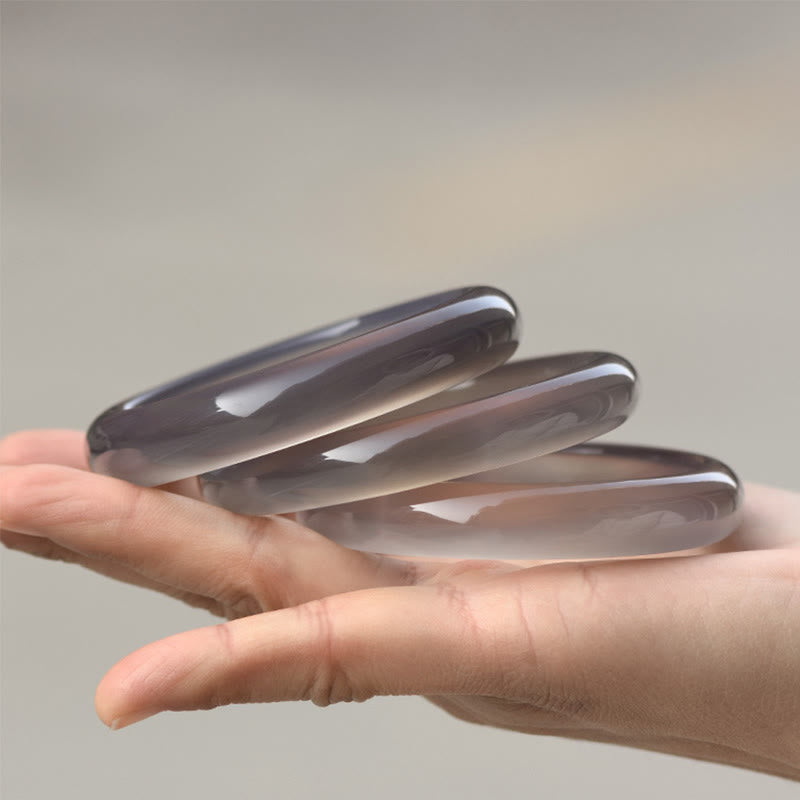 LAOTLON Natural Gray Chalcedony Harmony Bangle Bracelet