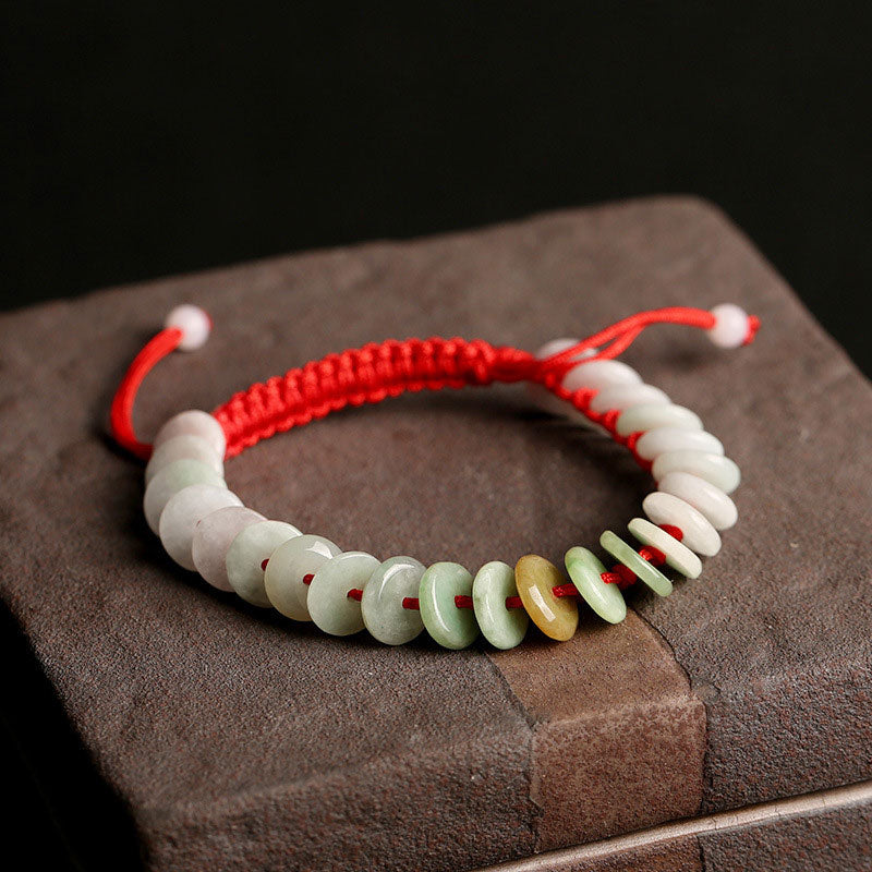 LAOTLON Natural Round Jade Luck Red String Protection Bracelet