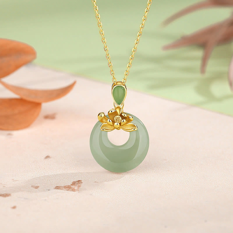 LAOTLON Jade Lotus Abundance String Necklace Pendant