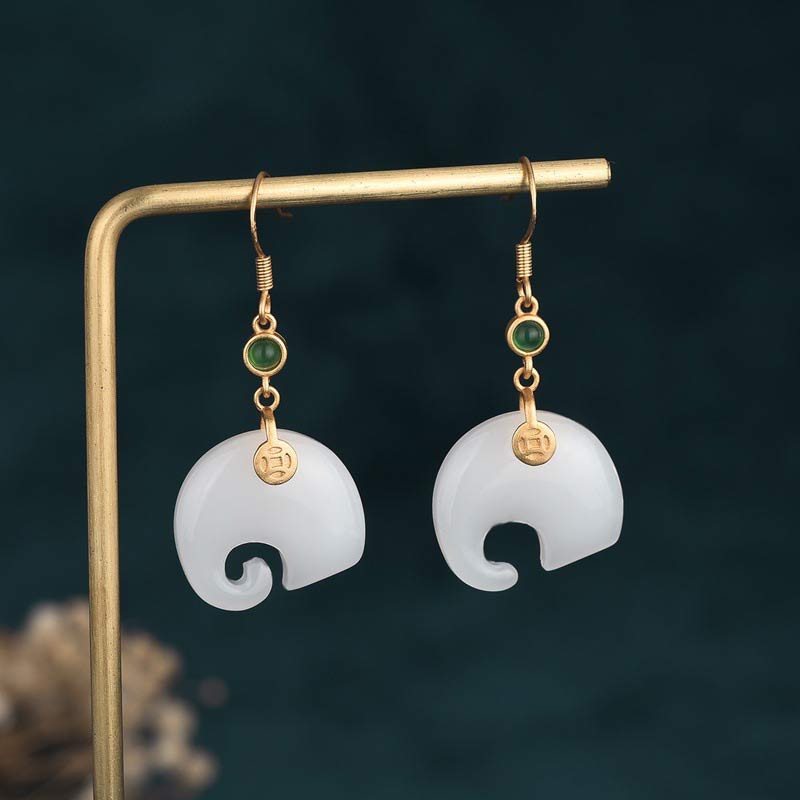 LAOTLON FengShui Elephant White Jade Fortune Earrings