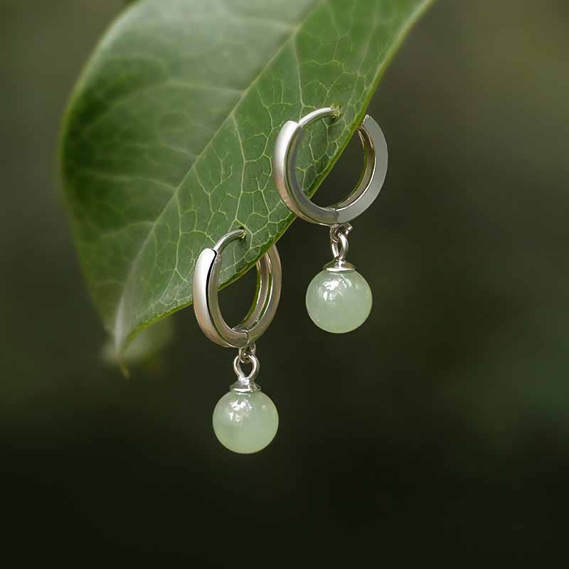 LAOTLON Round Jade Bead Prosperity Earrings