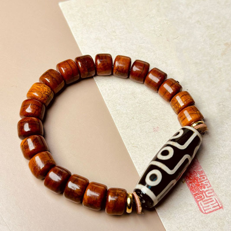 LAOTLON Tibetan Bone Beads Nine-Eye Dzi Bead Protection Bracelet