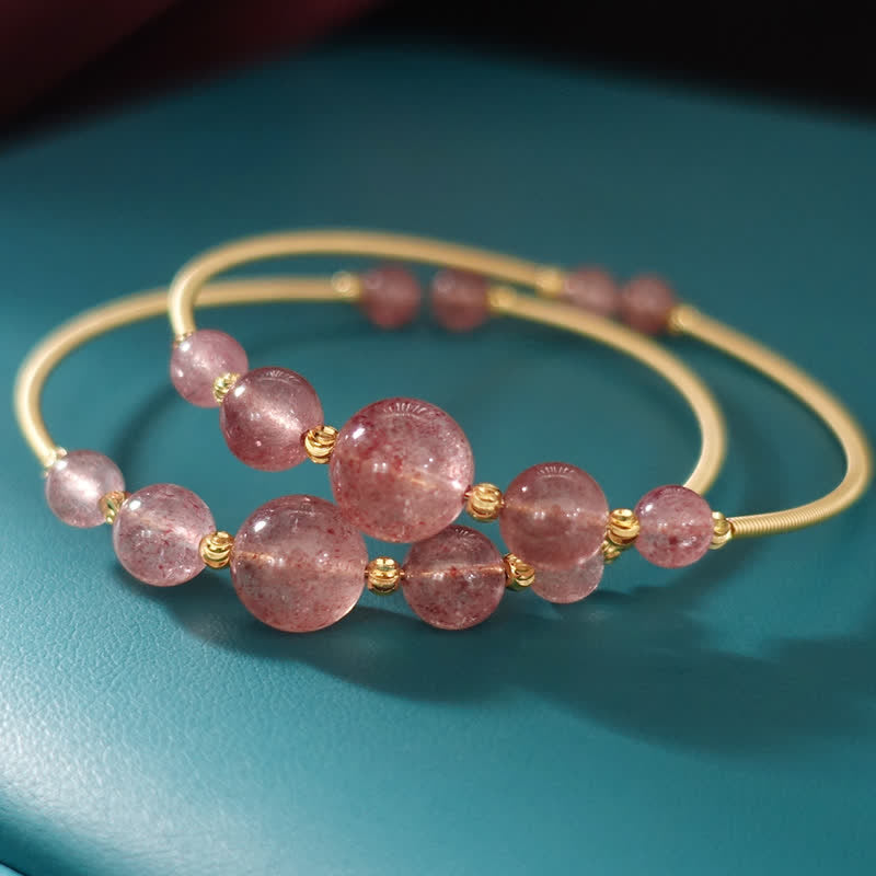 LAOTLON Natural Strawberry Quartz Love Healing Bracelet Bangle