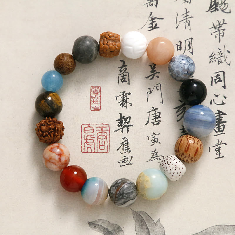 LAOTLON Natural Bodhi Seed Crystal Stone Agate Keep Away Evil Spirits Bracelet