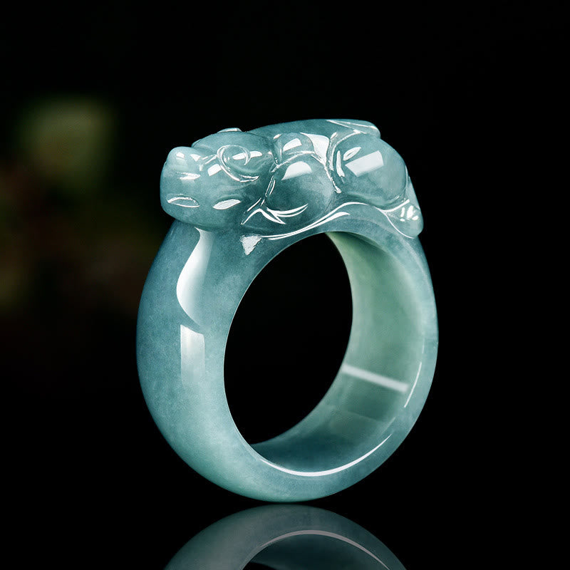 LAOTLON Fengshui Wealth Prosperity Jade PiXiu Luck Ring