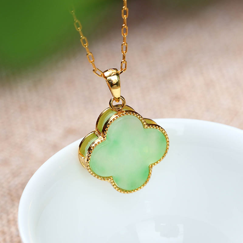 LAOTLON Four Leaf Clover Jade Pattern Luck Necklace Pendant