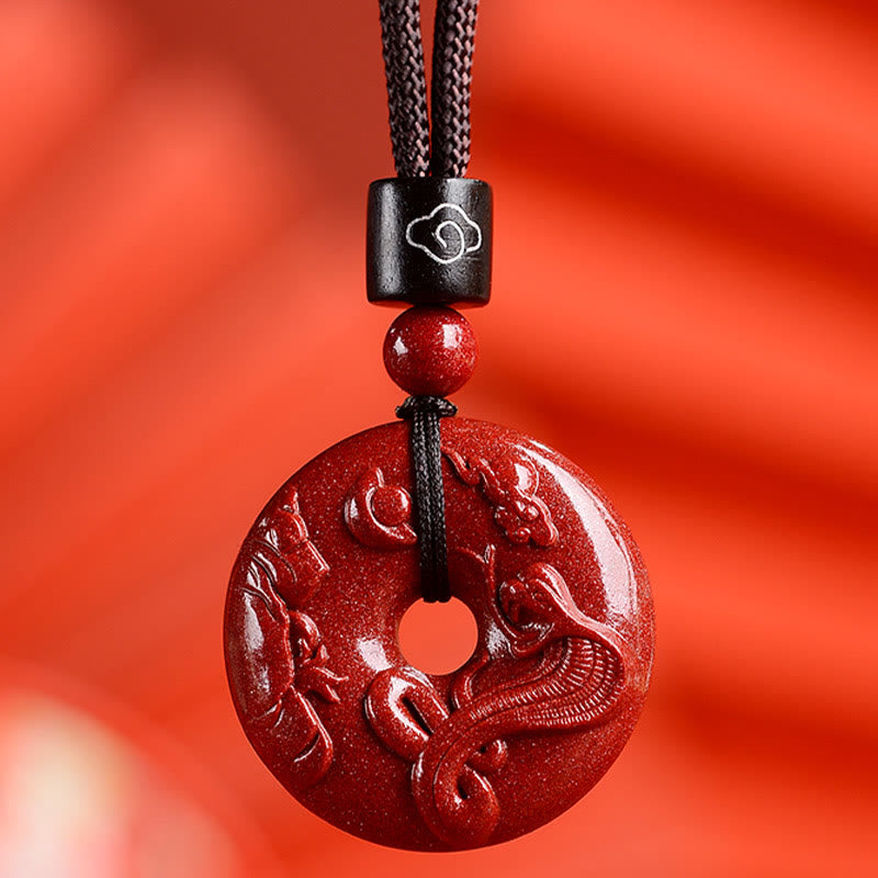 LAOTLON Chinese Zodiac Cinnabar Peace Buckle Calm Necklace Pendant