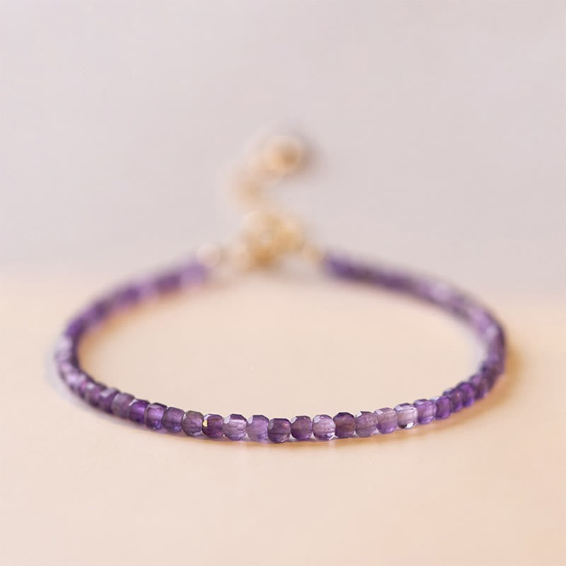 LAOTLON 2.5mm Natural Amethyst Ultra-thin Beads 14k Gold Plated Copper Inner Peace Bracelet
