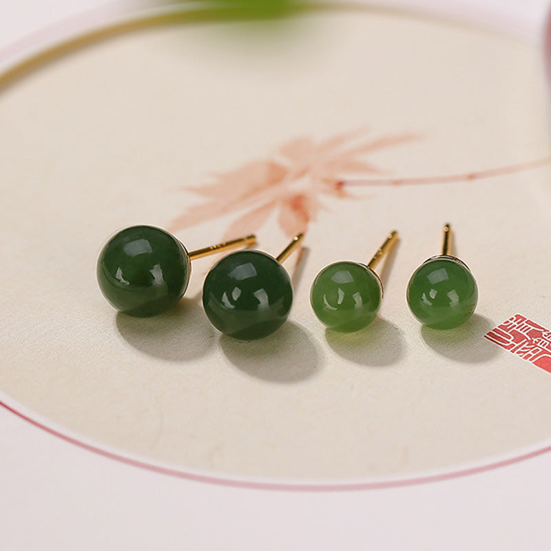 LAOTLON 925 Sterling Silver Round Cyan Jade Healing Calm Stud Earrings