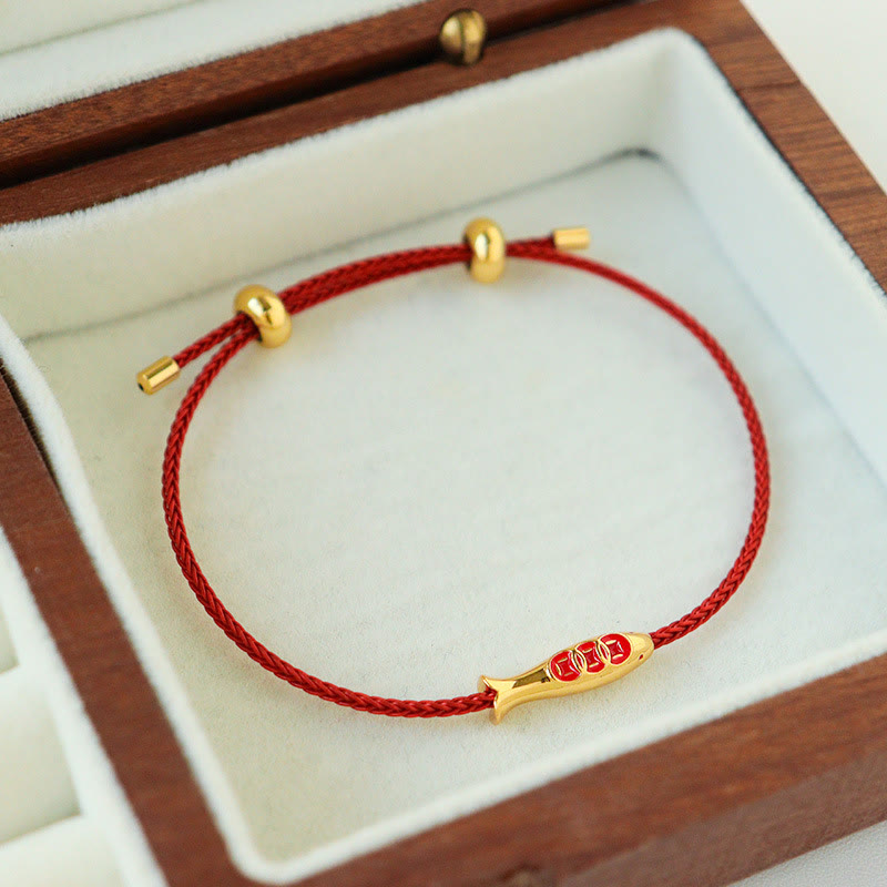 LAOTLON Brass Koi Fish Red String Wealth Bracelet