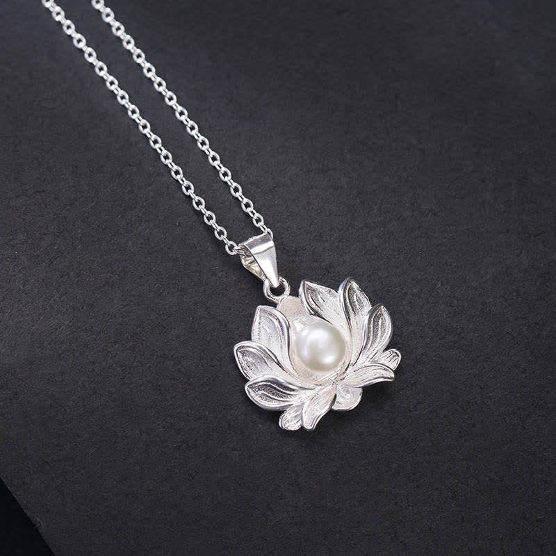 LAOTLON 925 Sterling Silver Lotus Flower Pearl Wealth Necklace Pendant