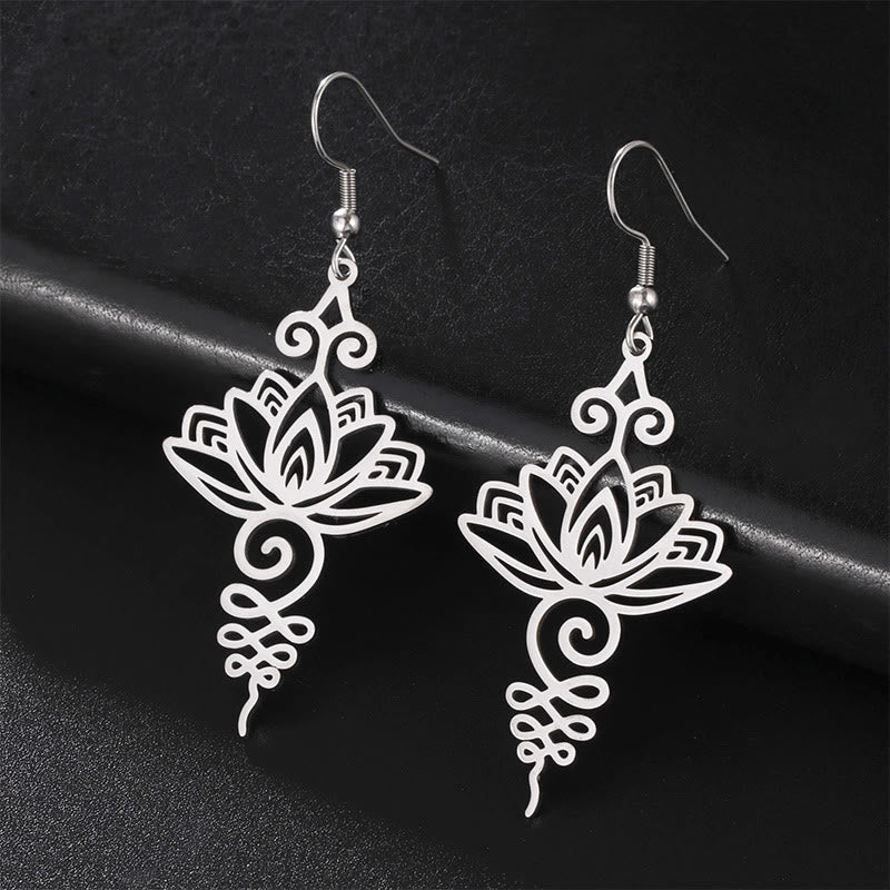 LAOTLON Hollow Lotus Flower Stainless Steel Enlightenment Metal Drop Earrings