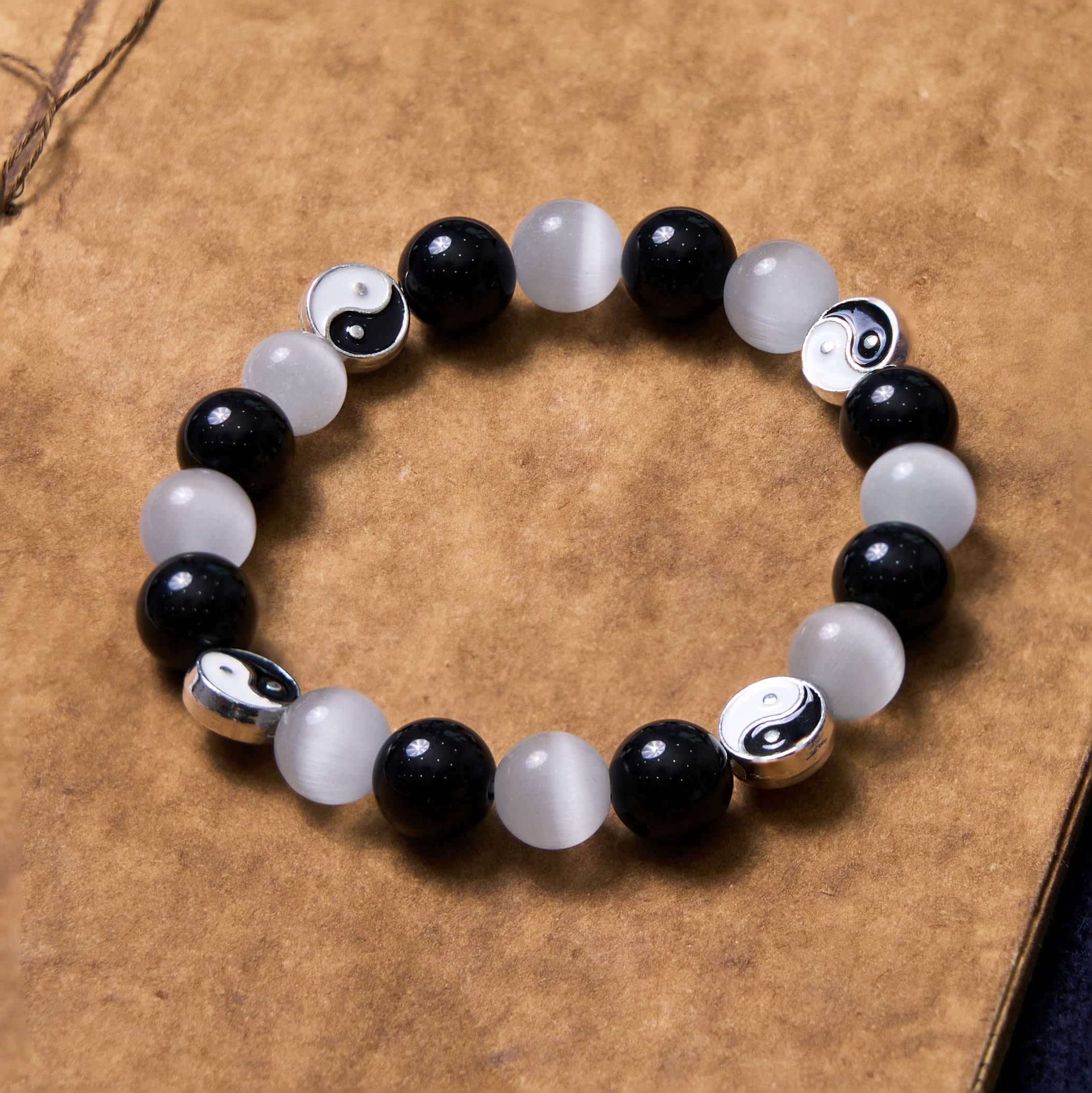 LAOTLON Black Obsidian Cat’s Eye Yin Yang Purification Strength Bracelet