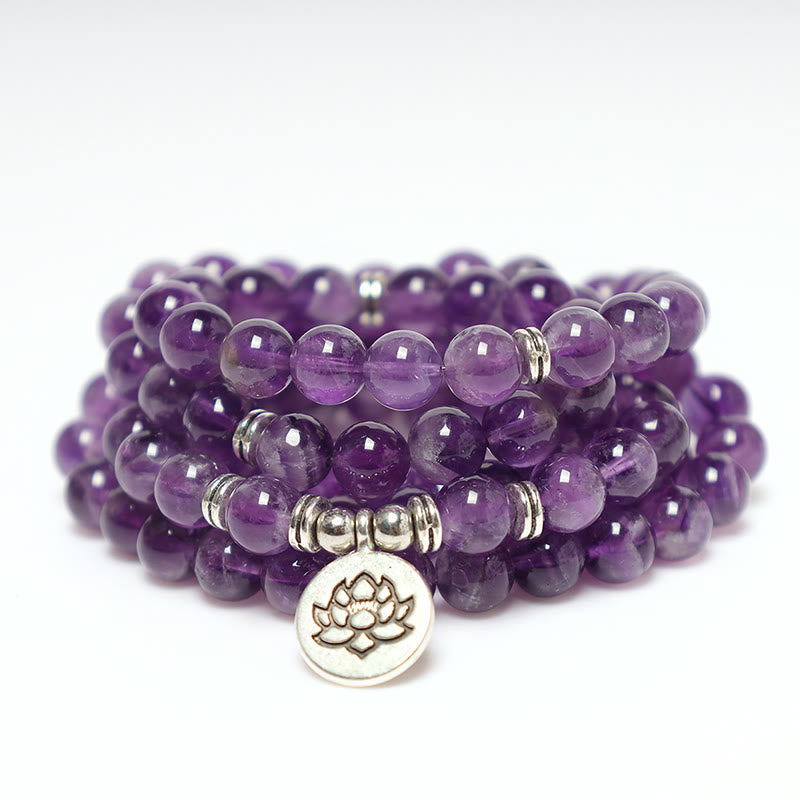 LAOTLON Natural Amethyst Purification Mala Bracelet