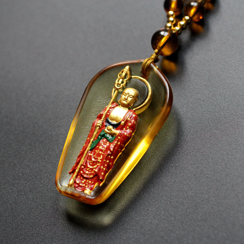 LAOTLON Ksitigarbha LAO Liuli Crystal Compassion Amulet Necklace Pendant
