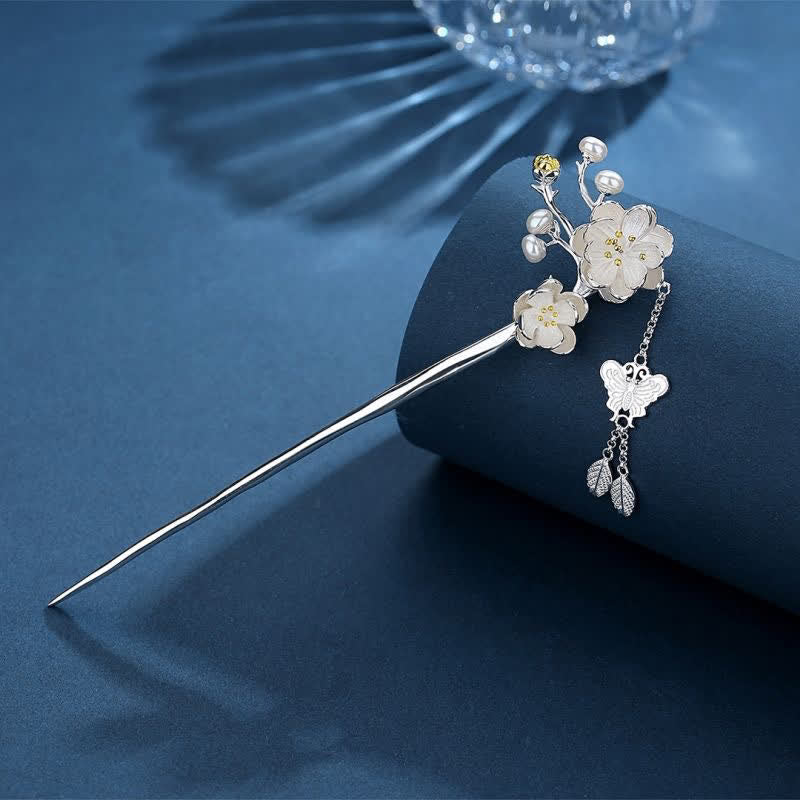 LAOTLON Plum Blossom Butterfly Love Freedom Tassel Hairpin