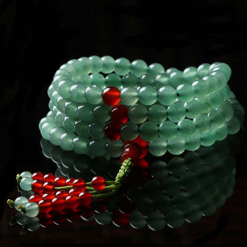 LAOTLON 108 Beads Green Aventurine Red Agate Luck Mala Bracelet