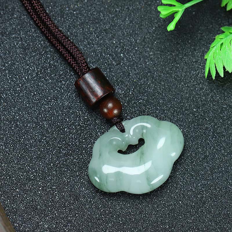 LAOTLON Tianshan Jade Golden Silk Jade Chinese Lock Charm Abundance Necklace Pendant