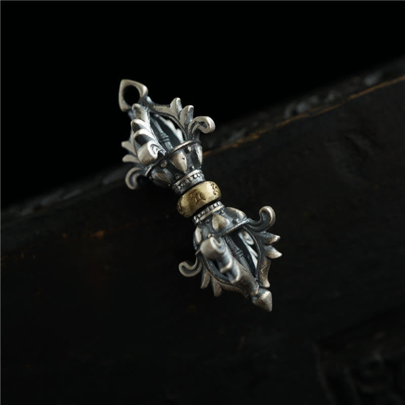 LAOTLON 925 Sterling Silver Om Mani Padme Hum Dorje Vajra Engraved Strength Pendant Hanging Decoration