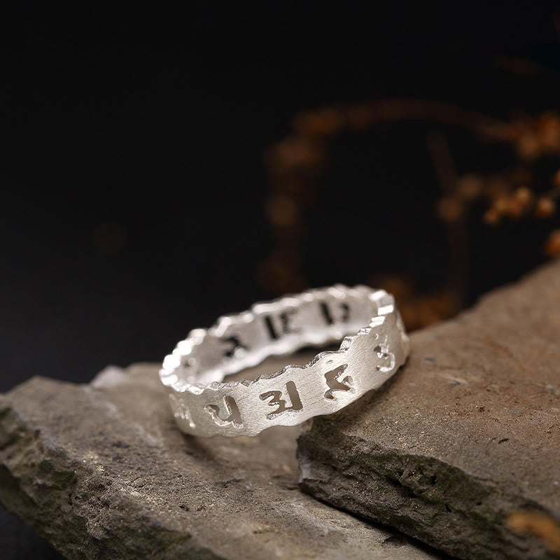 LAOTLON Tibetan 925 Sterling Silver Om Mani Padme Hum Peace Hollow Ring