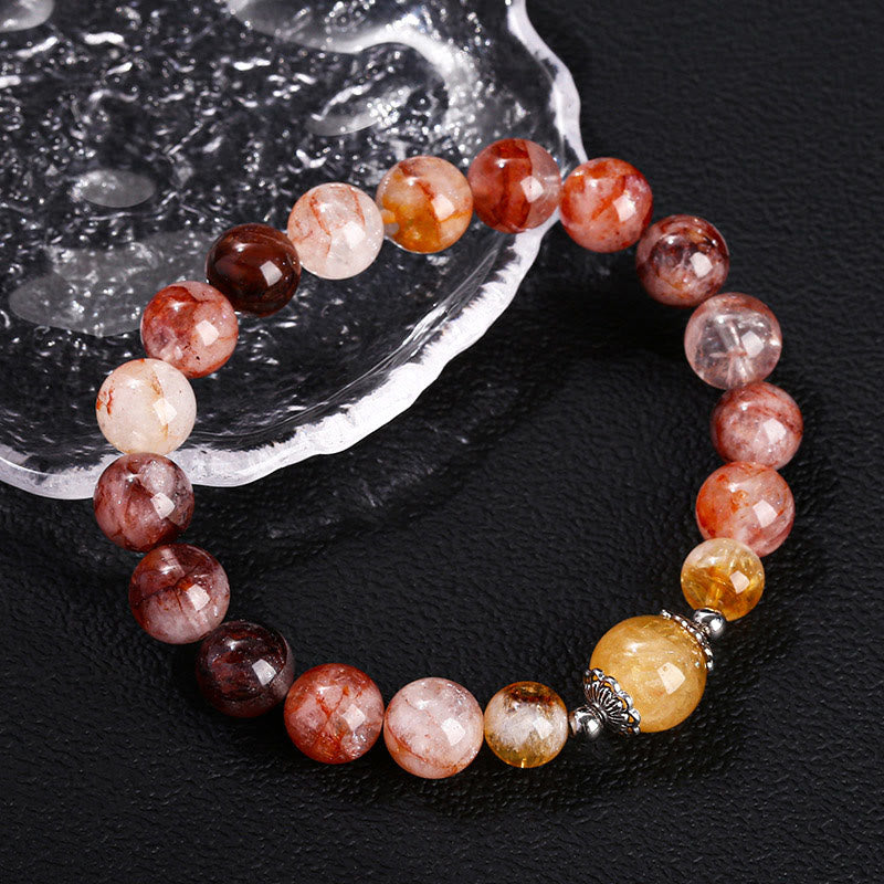 LAOTLON Natural Red Hematoid Quartz Beads Balance Bracelet