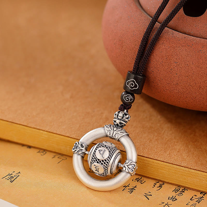 LAOTLON 999 Sterling Silver Om Mani Padme Hum Engraved Wisdom Necklace Rope Pendant