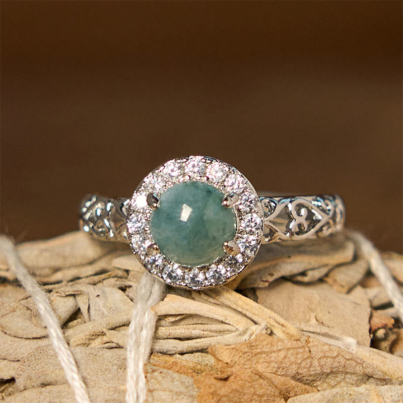 LAOTLON Natural Hetian Jade Egg Ruyi Stick Pattern Luck Ring