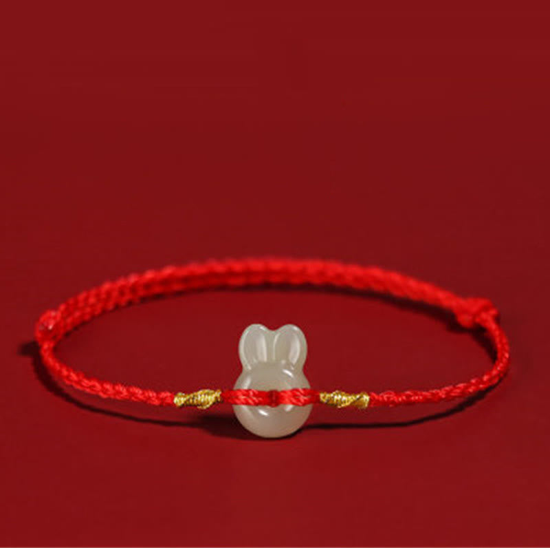 LAOTLON Hetian Jade Cute Rabbit String Luck Bracelet