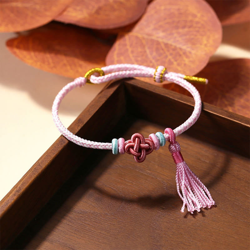 LAOTLON Colorful String Peach Blossom Knot Tassels Protection Bracelet