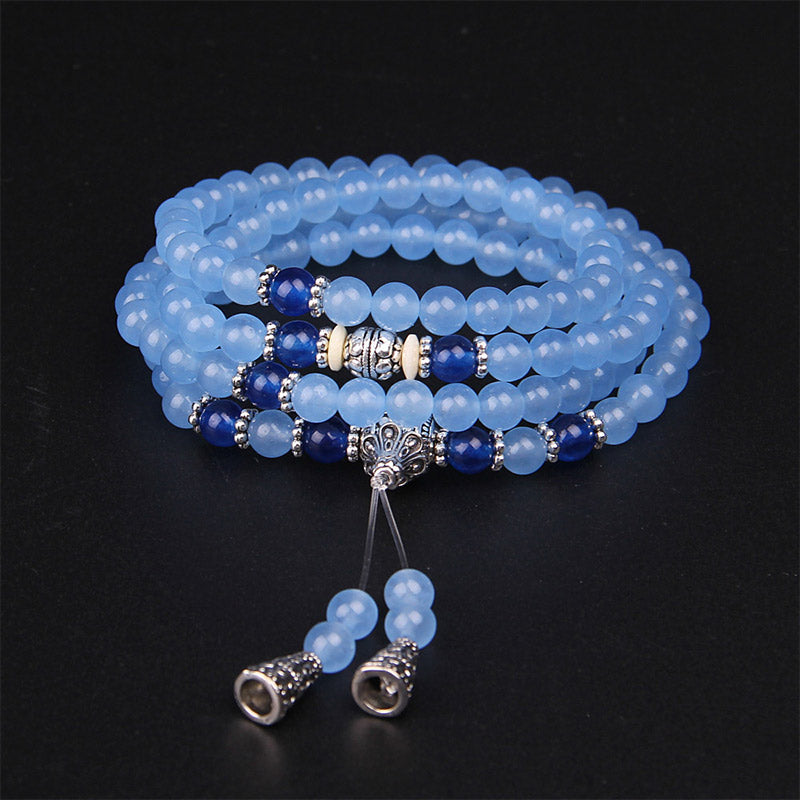 LAOTLON 108 Beads Blue Crystal Healing Bracelet Mala