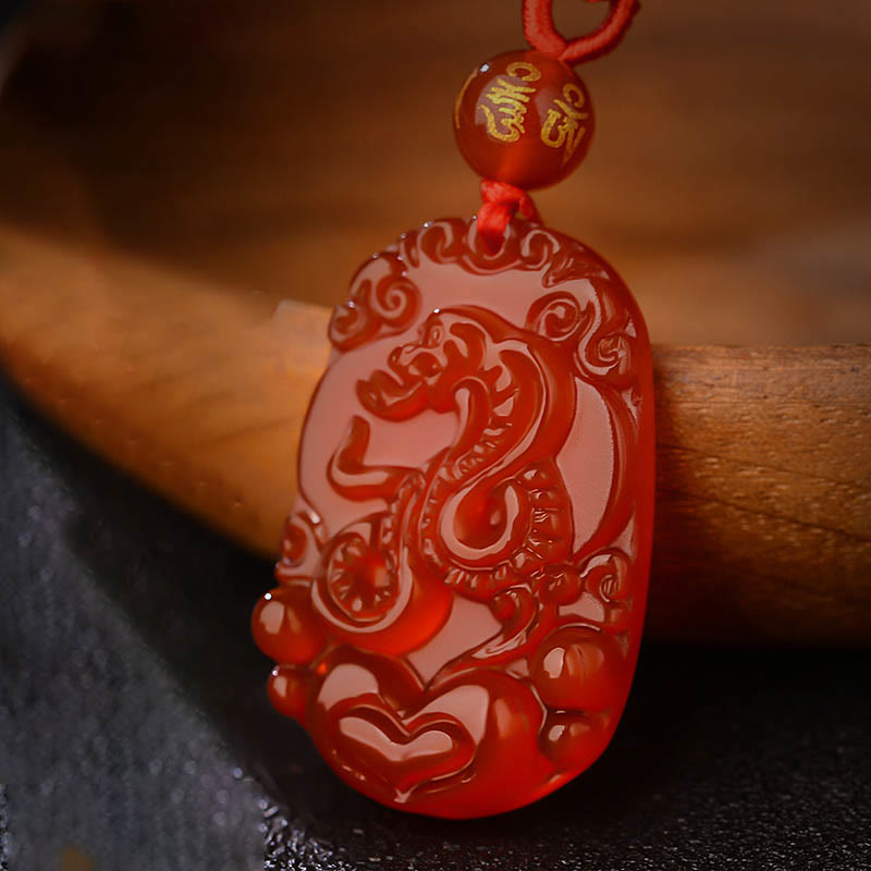 LAOTLON Chinese Zodiac Red Agate Luck Necklace Pendant