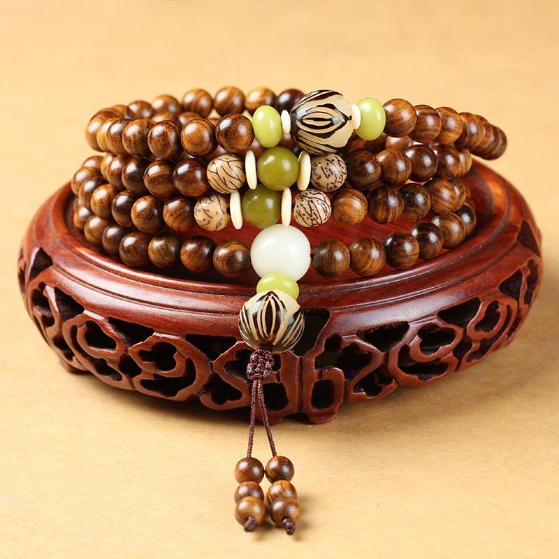 LAOTLON Tibetan Rosewood Mala Protection Calm Bracelet