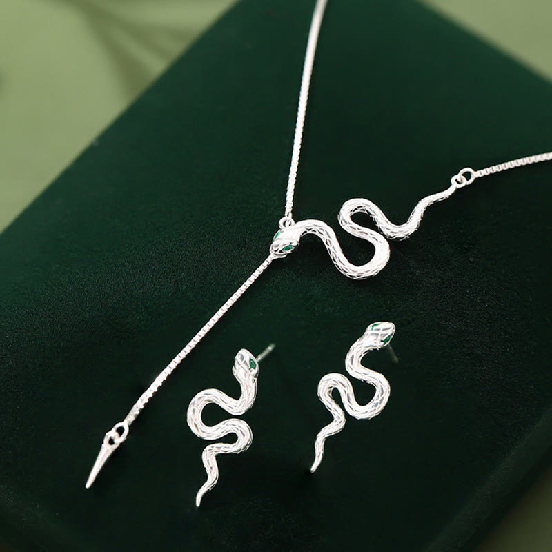 LAOTLON 925 Sterling Silver Year of the Snake Balance Necklace Pendant Earrings Set